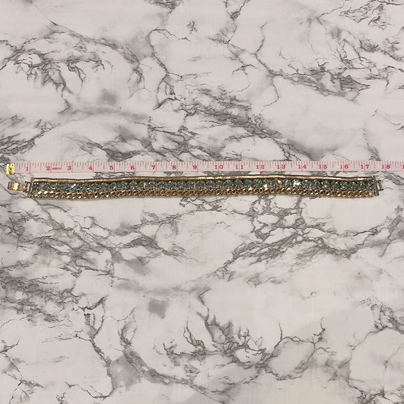 Peep Toe Statement Choker in Metallic Gold and Light Blue - Picture 6 of 6